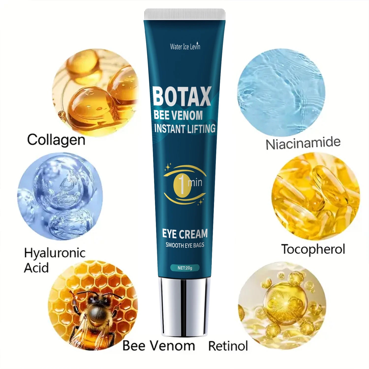 Gel Tensor para Contorno de Ojos — Cafeína, Retinol y Ácido Hialurónico, Sin Alcohol 20g