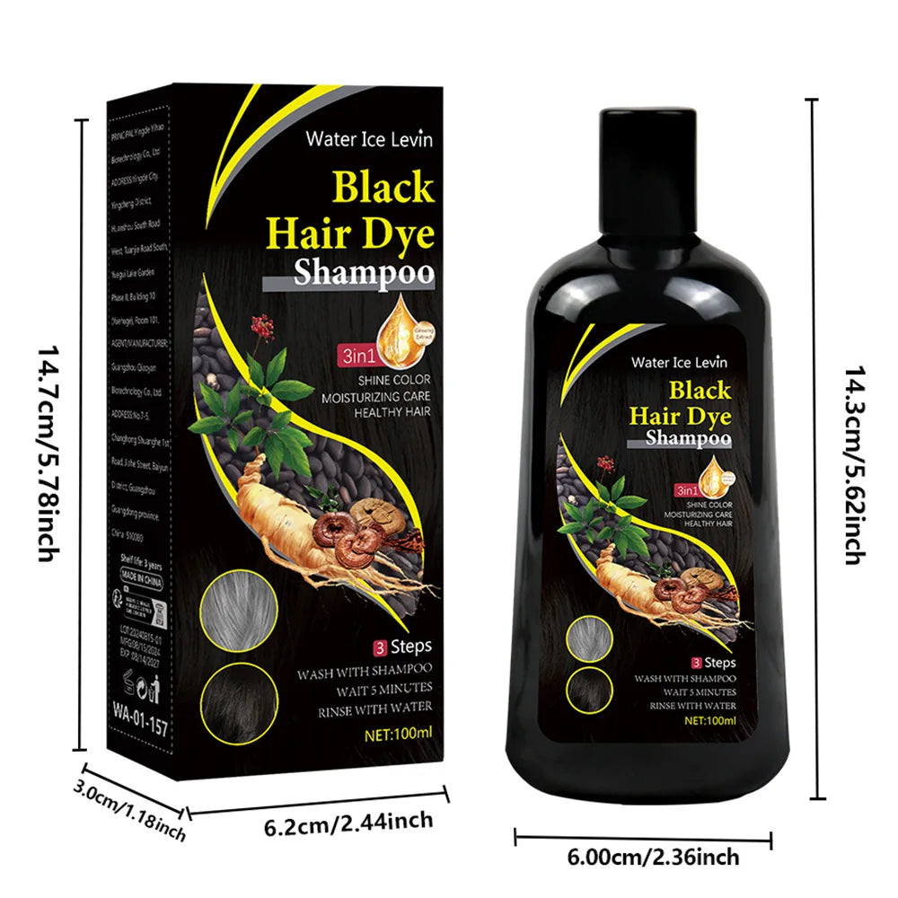 Champú Tinte Negro 3 en 1 – Cubre Canas en 15 Minutos con Fórmula Herbal Natural