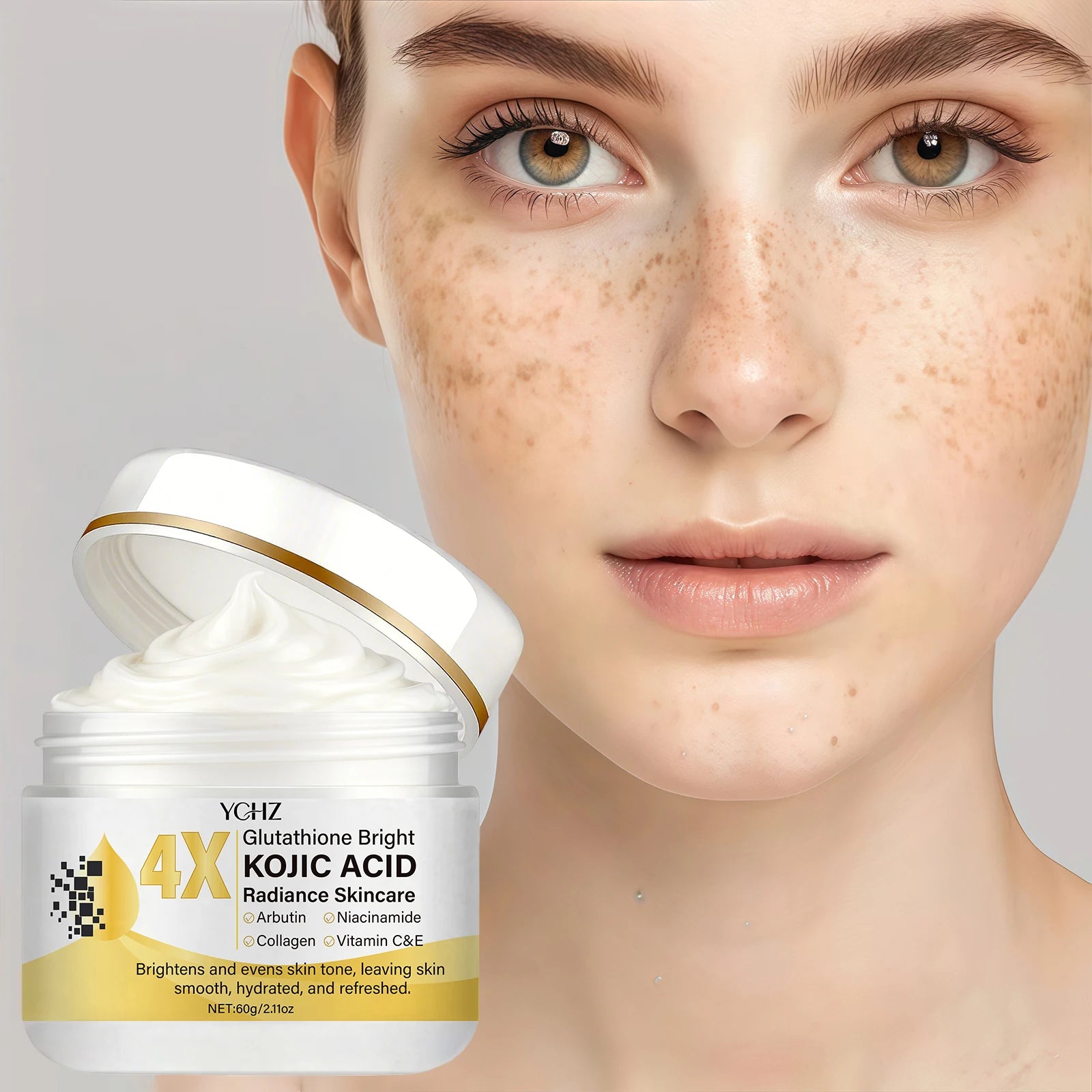 Crema Facial con Ácido Kójico YCHZ — Unifica el Tono, Elimina Manchas y Dullness 60g