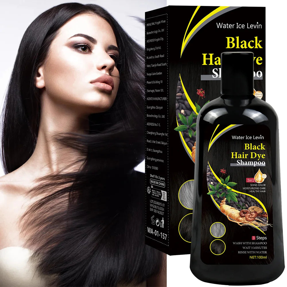 Champú Tinte Negro 3 en 1 – Cubre Canas en 15 Minutos con Fórmula Herbal Natural