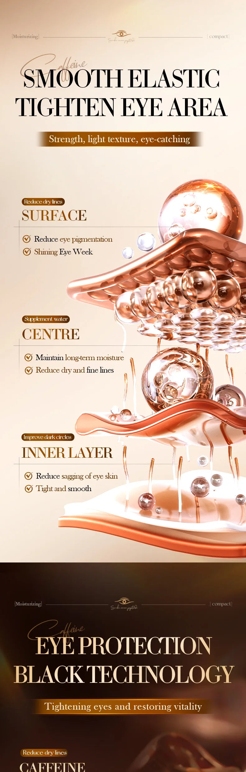 Crema Contorno de Ojos SADOER — Péptido de Veneno de Serpiente + Cafeína, Antiarrugas y Antiojeras
