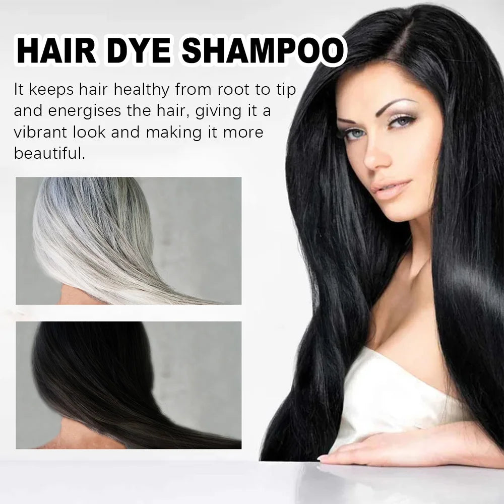 Champú Tinte Negro 3 en 1 – Cubre Canas en 15 Minutos con Fórmula Herbal Natural