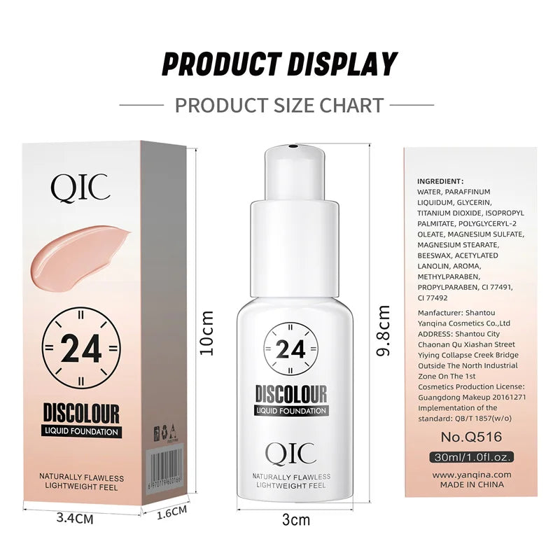 Base Mágica de Maquillaje QIC — Cambio de Color, Efecto Mate y Larga Duración 30ml