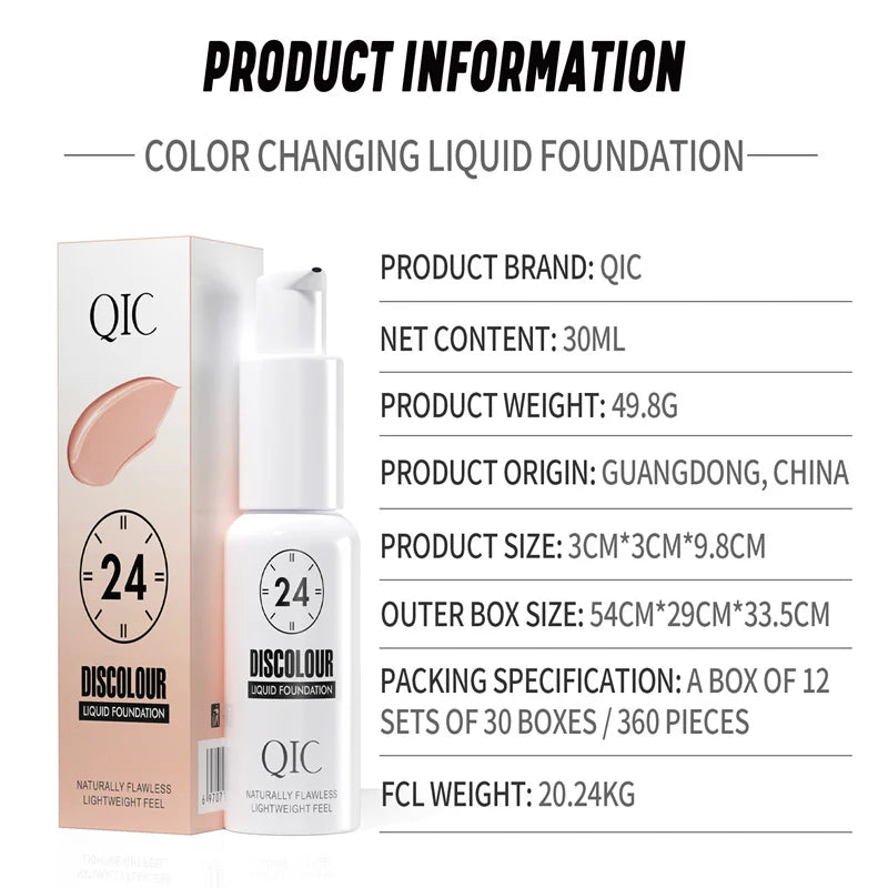 Base Mágica de Maquillaje QIC — Cambio de Color, Efecto Mate y Larga Duración 30ml