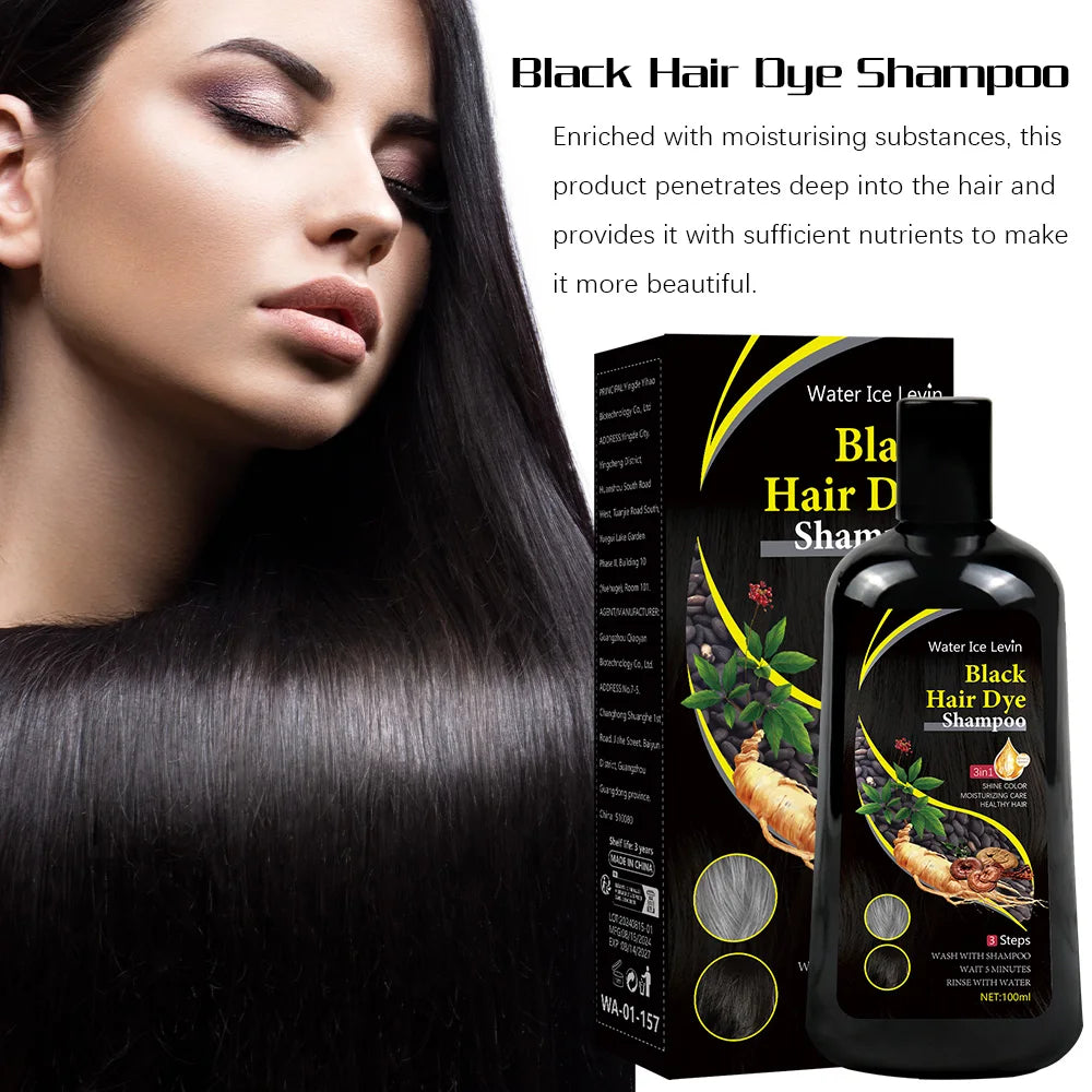 Champú Tinte Negro 3 en 1 – Cubre Canas en 15 Minutos con Fórmula Herbal Natural