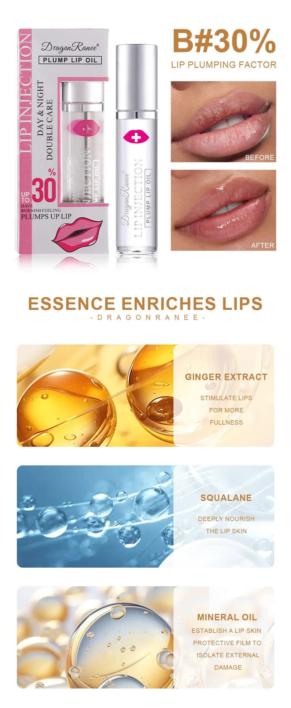 Aceite Labial Voluminizador Dragon Ranee 6.3g — Jengibre, Hidratante & Plumper Roll-On
