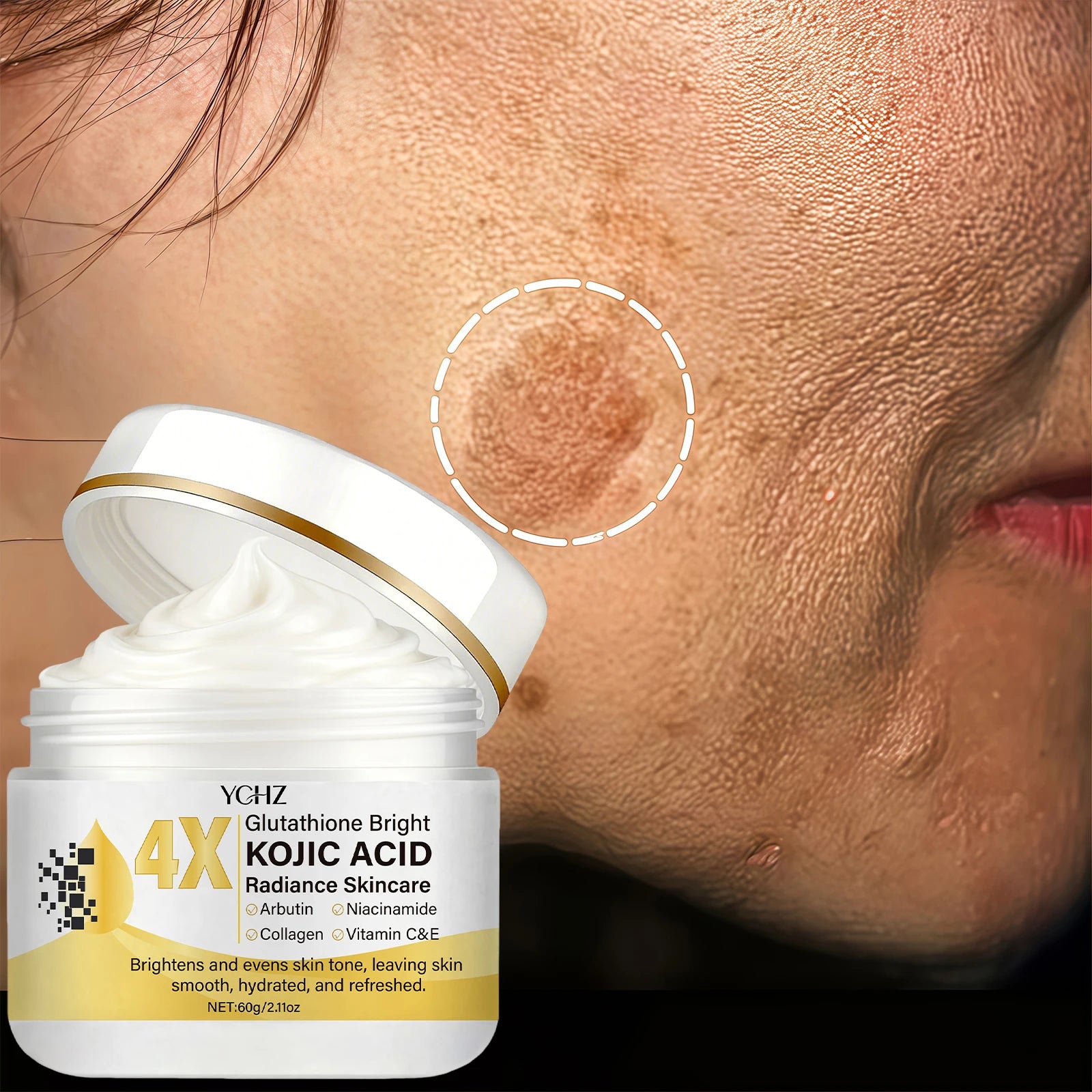 Crema Facial con Ácido Kójico YCHZ — Unifica el Tono, Elimina Manchas y Dullness 60g