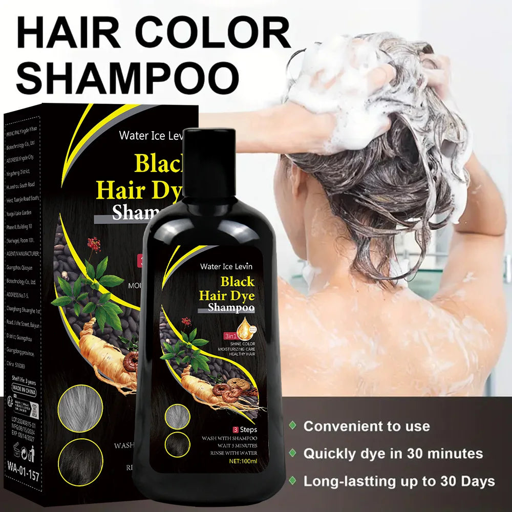 Champú Tinte Negro 3 en 1 – Cubre Canas en 15 Minutos con Fórmula Herbal Natural